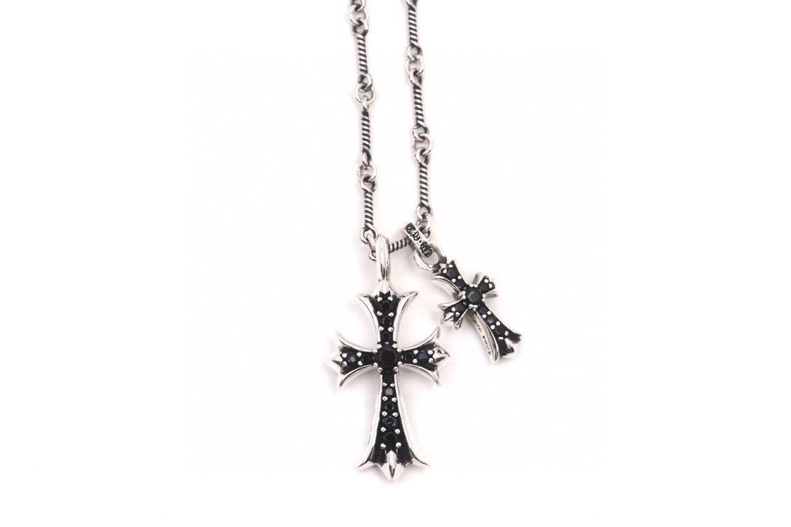 Chrome Hearts Silver Cross Pendant with Black Stones